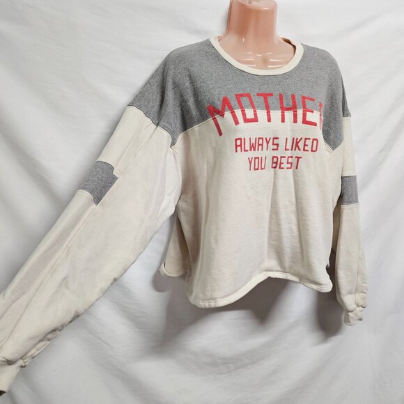 MOTHER The Champ Cotton Pullover Sweatshirt Women Size L Cream/Gray - Picture 8 of 16